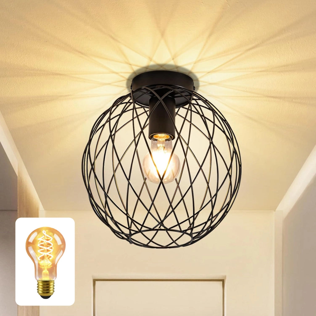 ZMH Lampada da soffitto vintage nera 25cm griglia gabbia per interni