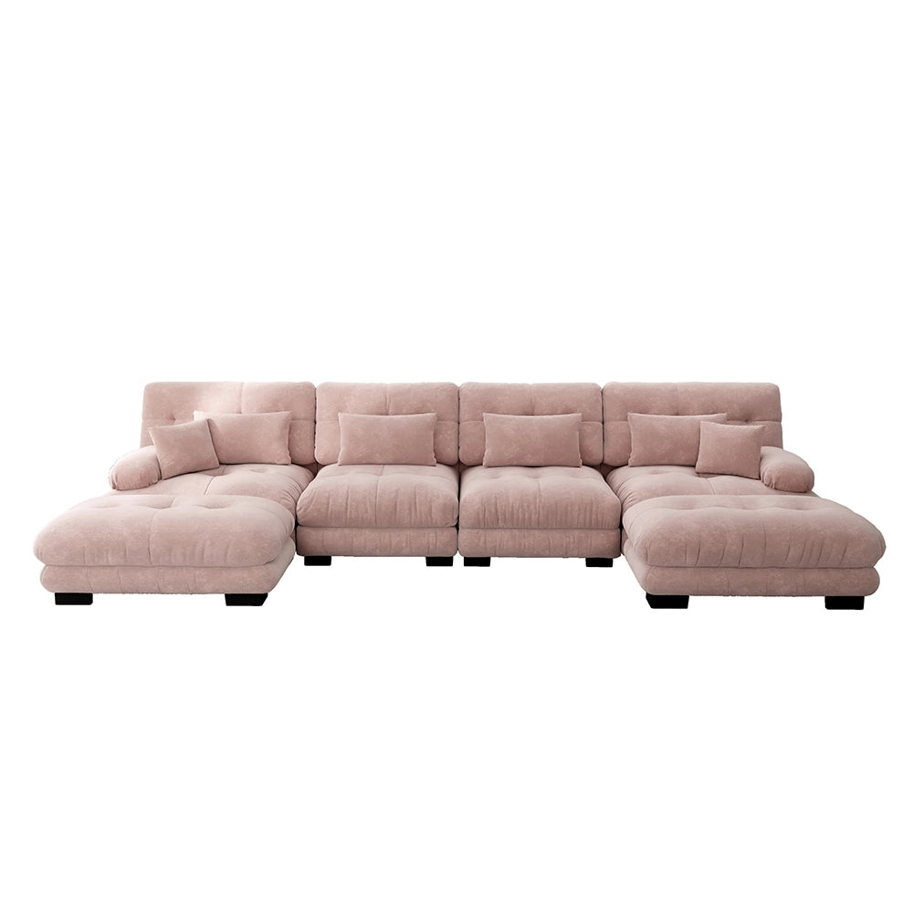 Divano angolare modulare - Xylo - Configurazione U, 4 posti Cloud con pouf removibile, rosa
