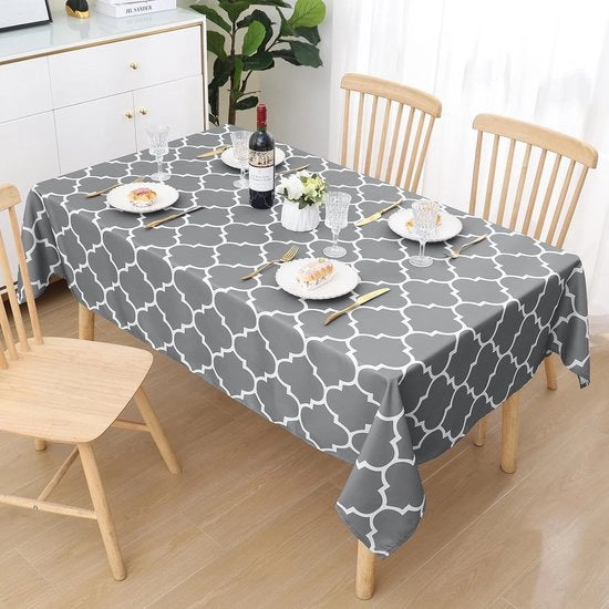 Tavolo coprente, lavabile, rettangolare, 140 x 220 cm, coprente per tavolo in poliestere, impermeabile all'acqua, effetto lotus, tovaglie per tavolo marocchine, impermeabili al sporco, coprente per tavolo lavabile per esterni, cucina, grigio