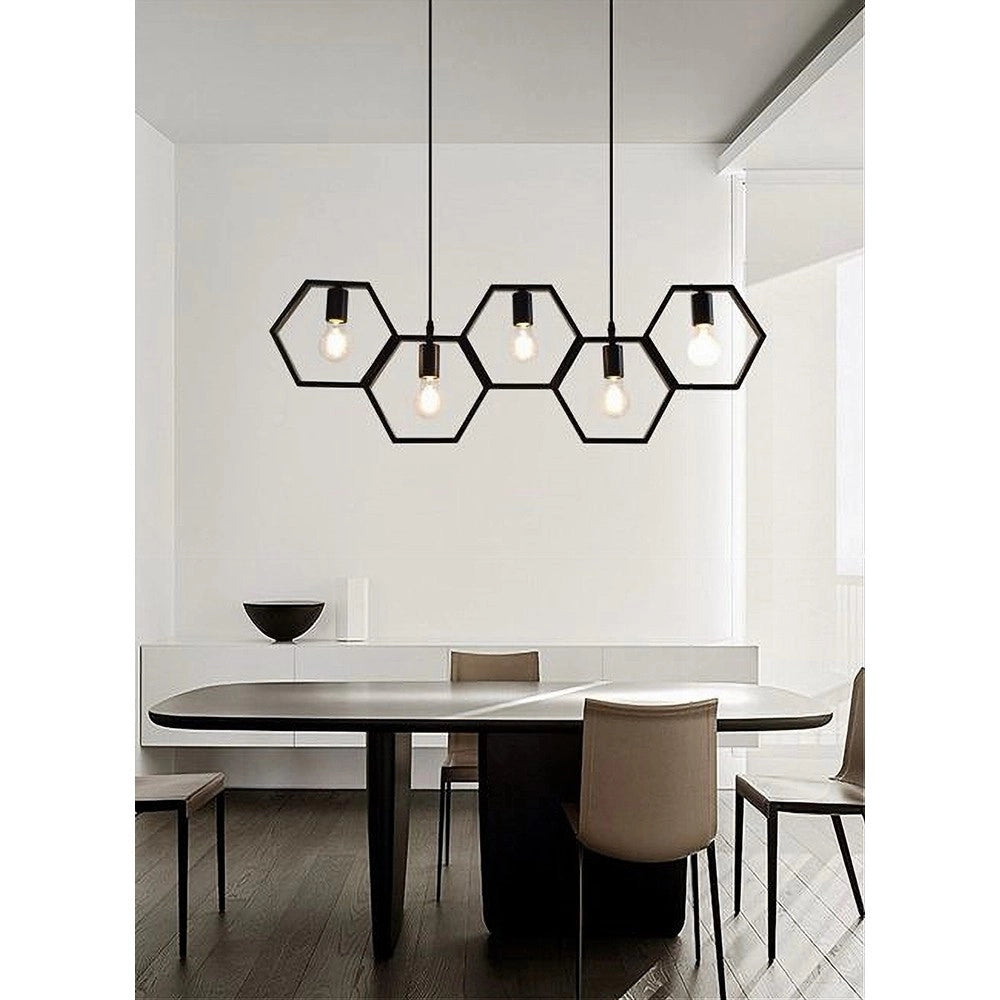 Trade Shop - Lampadario Sospensione Geometrico Esagonale E27 Industriale Nero Vintage Lp-89n -