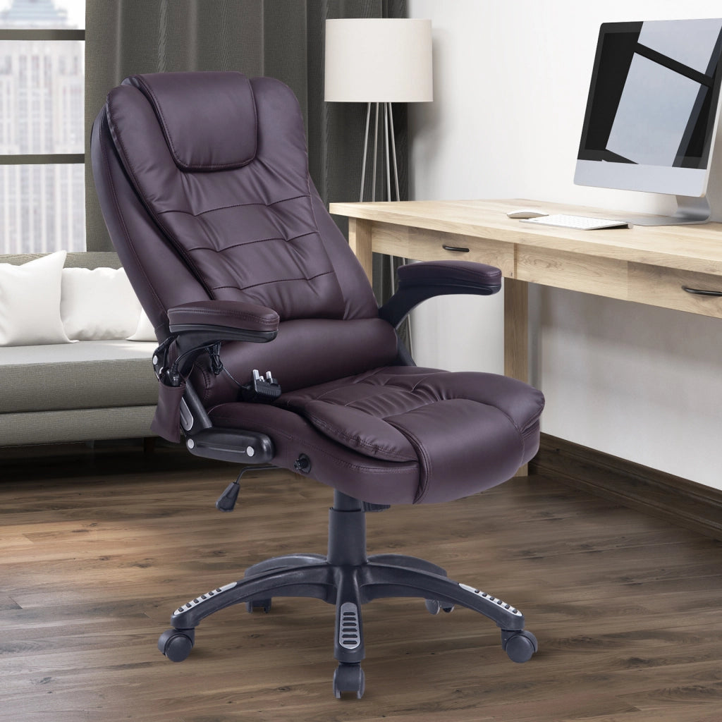 EasyComfort Poltrona Massaggiante da Ufficio ad Altezza Regolabile con 6 Punti Massaggianti, in PU, 62x68x111-121 cm, Marrone