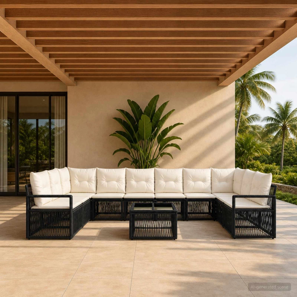 Set Divano da Giardino 11 pz Nero polyrattan 3435823