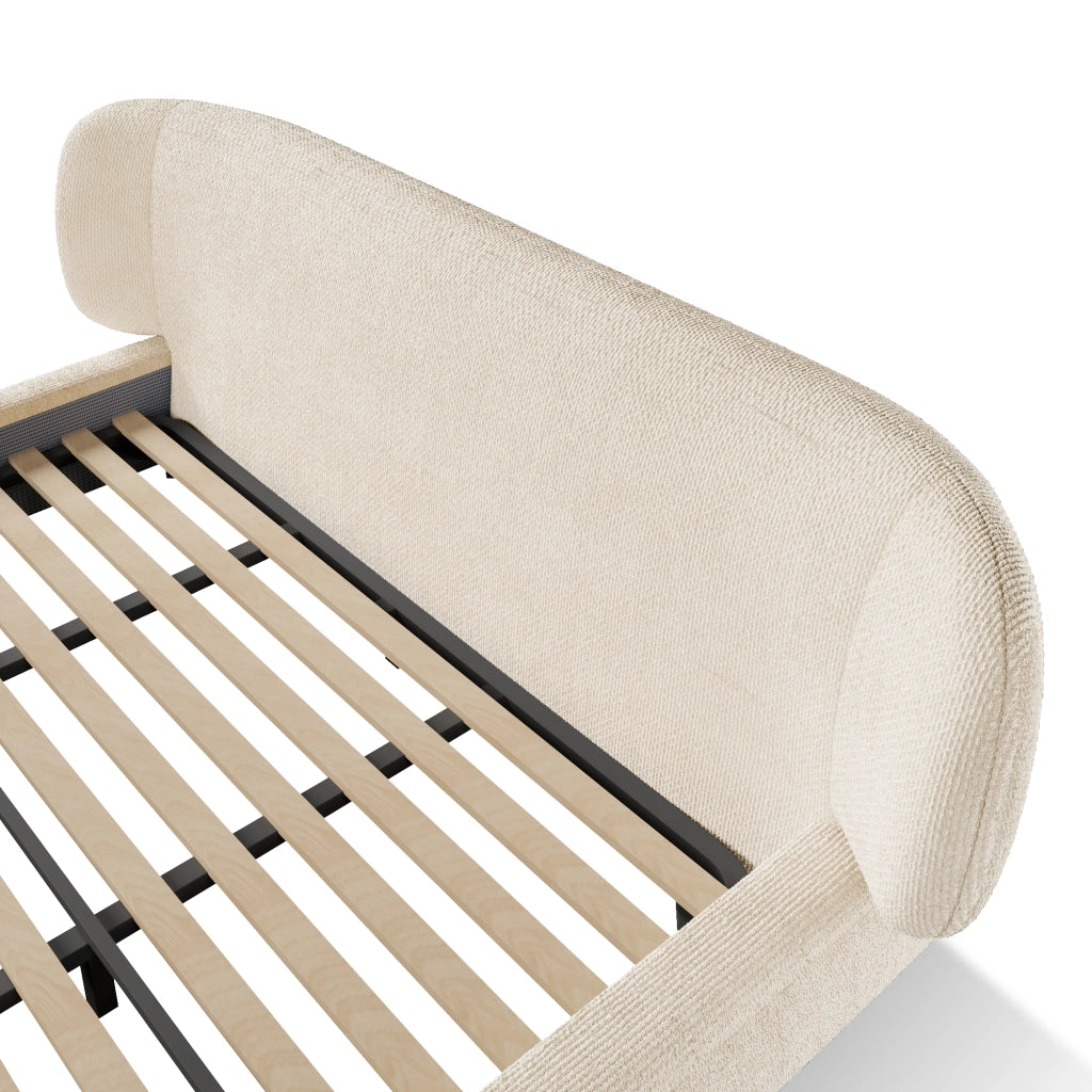 Letto imbottito 180x200 cm con testiera e rete a doghe in ciniglia beige