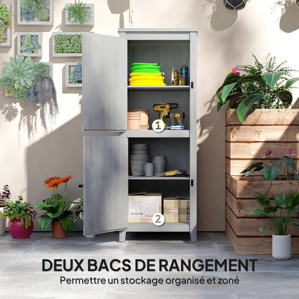Armadio da giardino in legno con ripiani staccabili ¨C zephmum ¨C grigio chiaro 60x60x160 cm