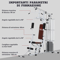 Stazione Fitness Multifunzione 150x110x210 cm in Acciaio e PU Bianco