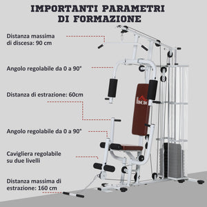 Stazione Fitness Multifunzione 150x110x210 cm in Acciaio e PU Bianco