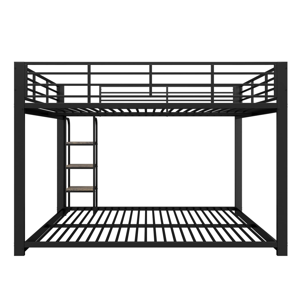 Letto a castello 140x200 cm con scala ampia e spondine di sicurezza in MDF e metallo nero