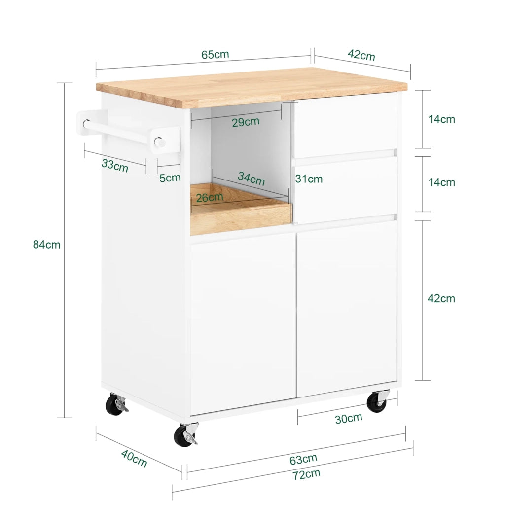 Carrello cucina con 2 cassetti e 2 ante Carrello multiuso Bianco 72x40x84cm FKW123-WN