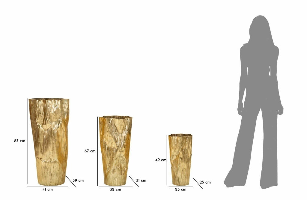 Set di 3 vasi Frentano, Complemento d'arredo, Anfora, Accessorio d'arredo, 41x39 h83 cm, Oro
