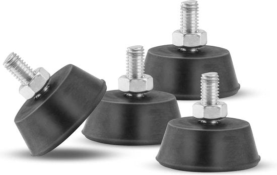 Piedini di regolazione per mobili e apparecchiature in gomma, neri, M6 x 32 mm - set da 4 - piedini regolabili in altezza