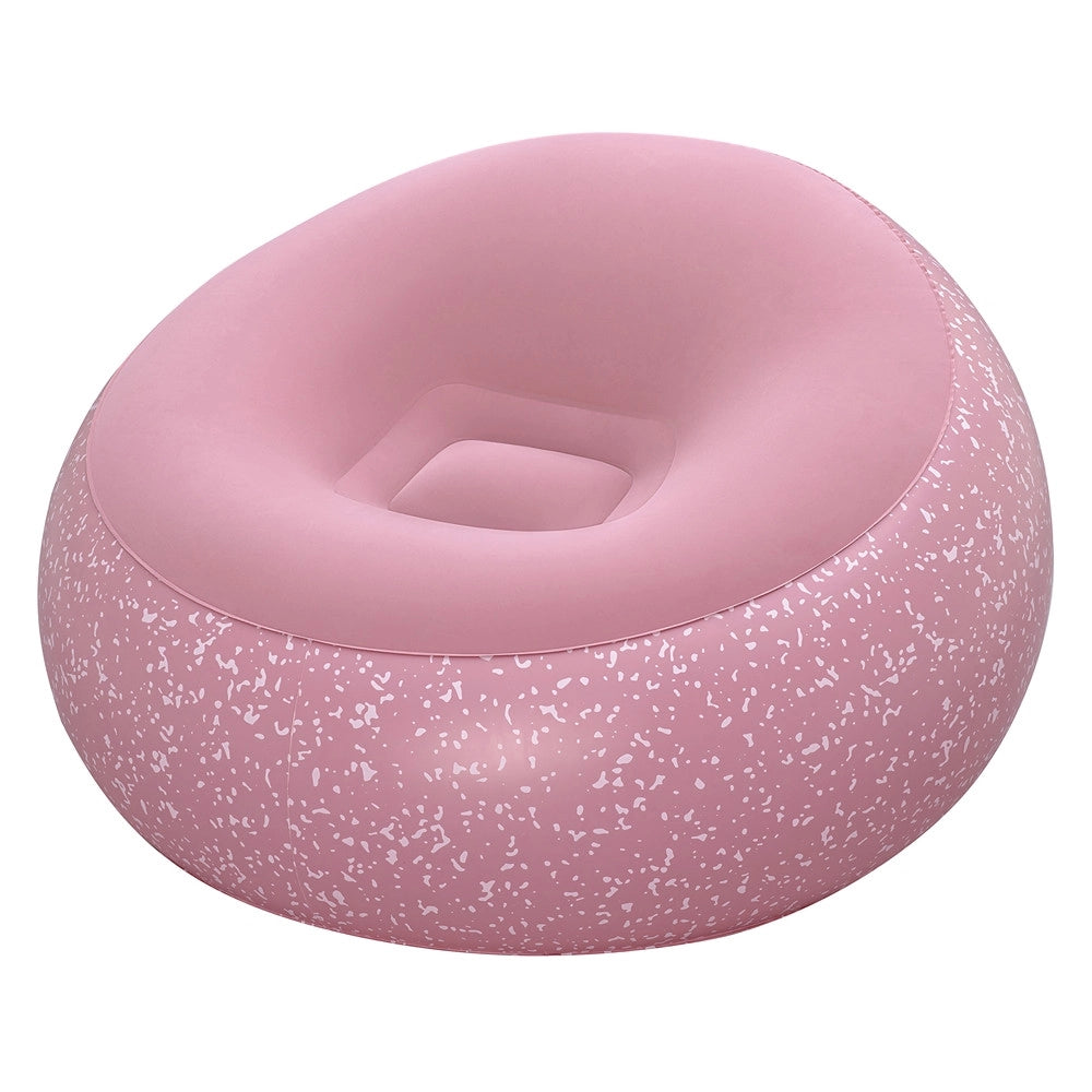 Trade Shop - Poltrona Pouf Gonfiabile 112x112x66cm Superficie Vellutata Design Macchiettato Casa Giardino - Rosa