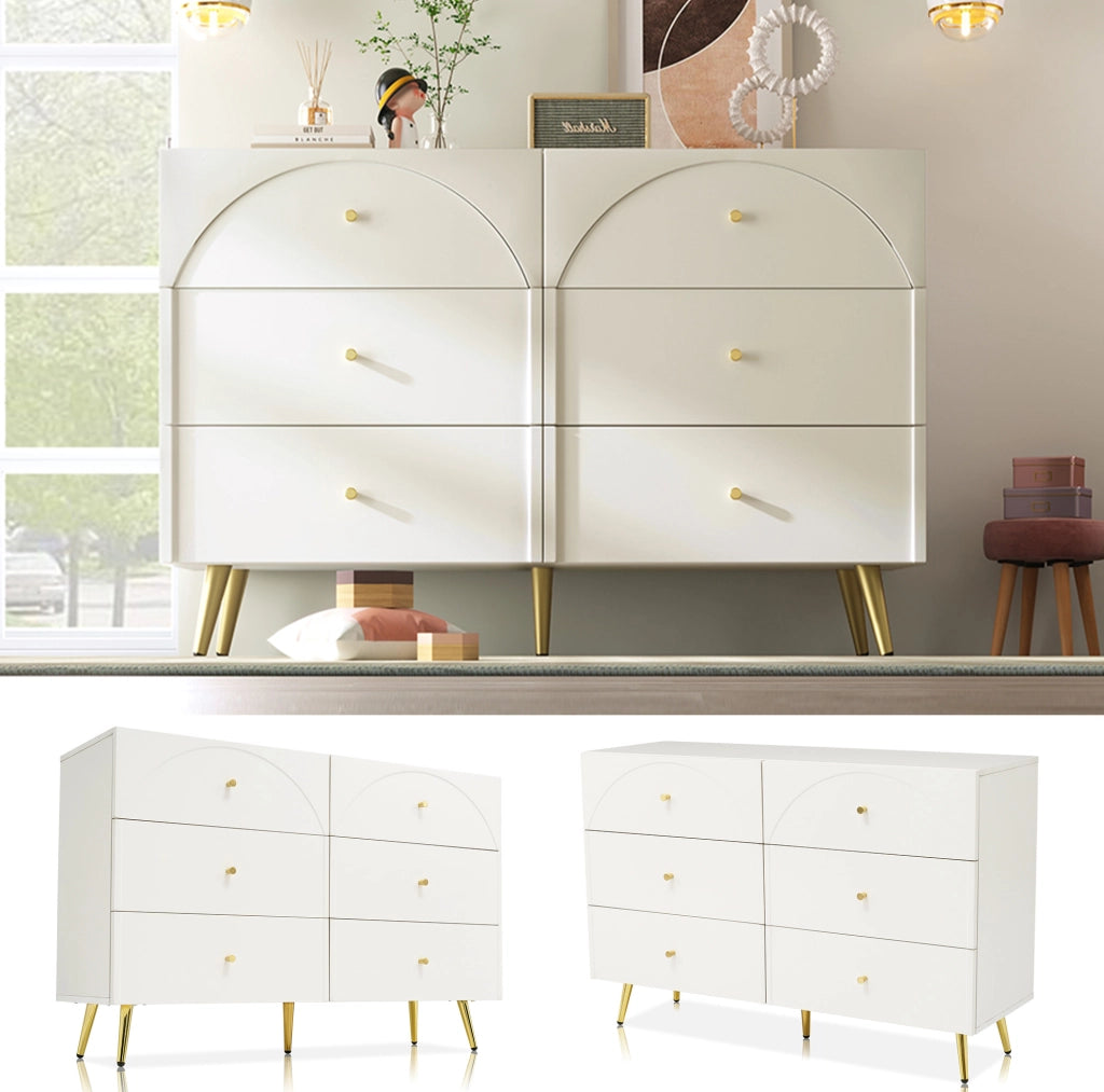 Comò a 6 cassetti crema bianco 120x40x85 cm