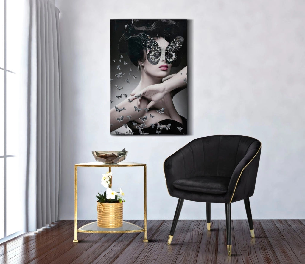 Poltrona Paris 62x58x78 cm in Legno Spugna Metallo e Poliestere Nero e Oro
