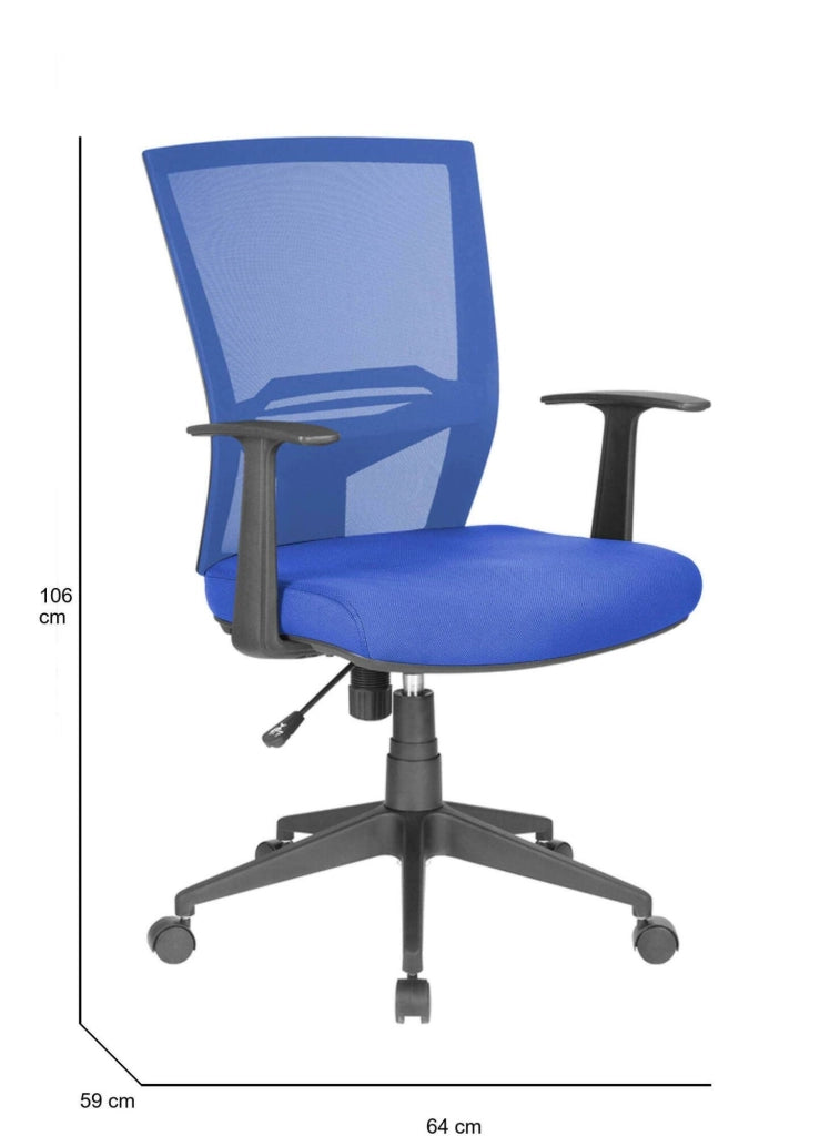 Sedia da ufficio Eulalia, Poltrona direzionale a rete con braccioli, Seduta ergonomica da ufficio, 59x64h96/106 cm, Blu