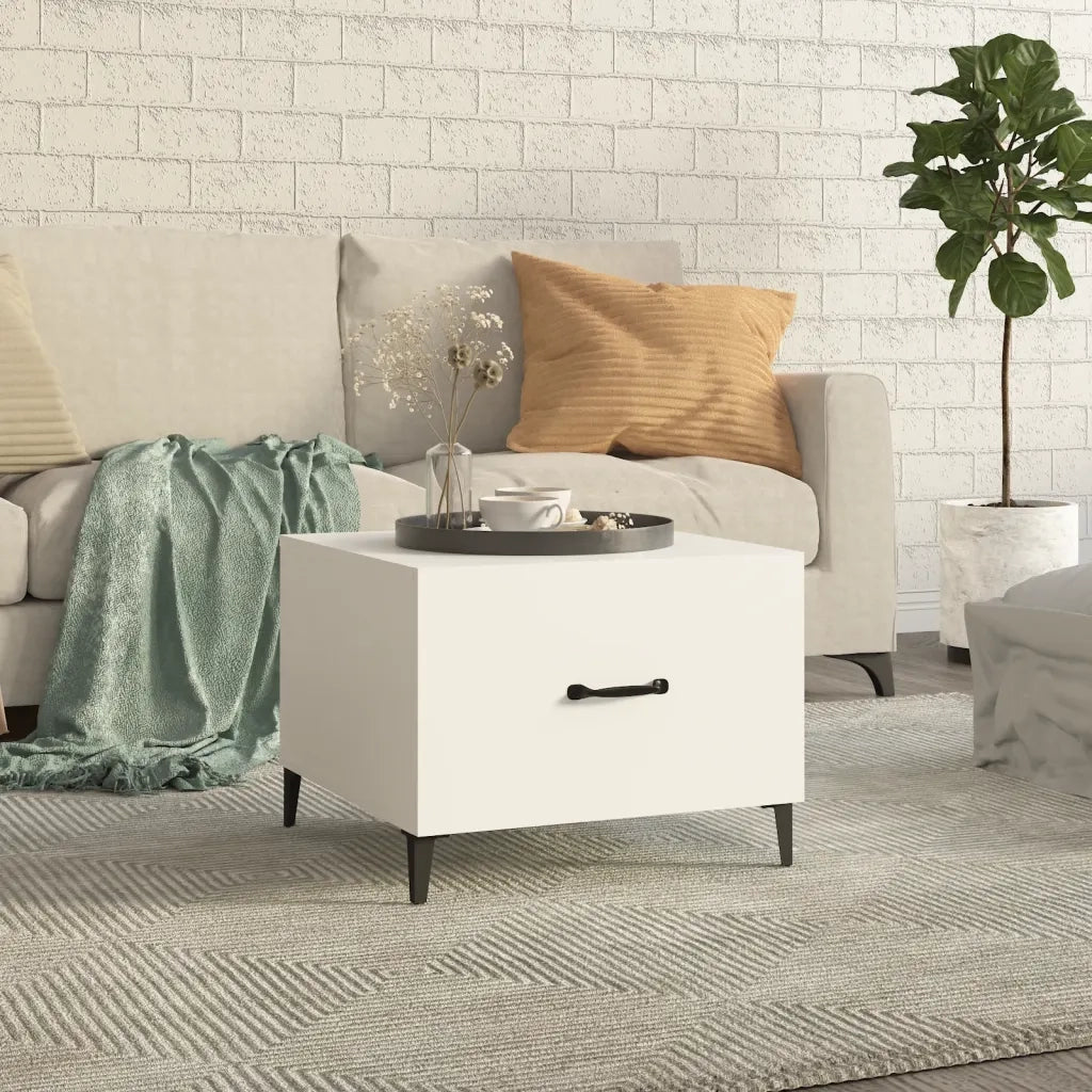 Tavolino da Salotto con Gambe in Metallo Bianco 50x50x40 cm 812726