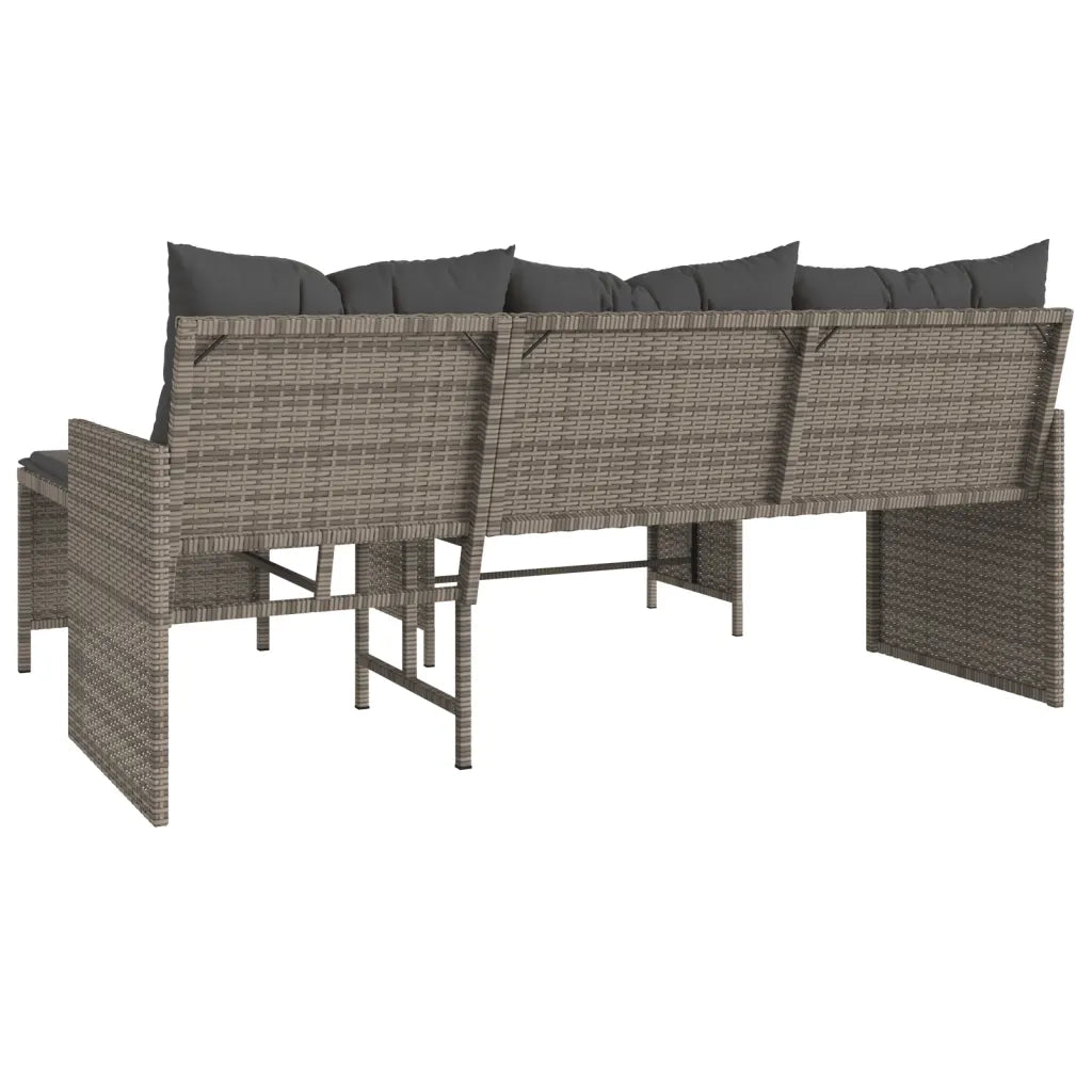 Divano da Giardino con Tavolo e Cuscini a L-Sofa da Giardino-Divano da esterno Grigio Polyrattan 226646