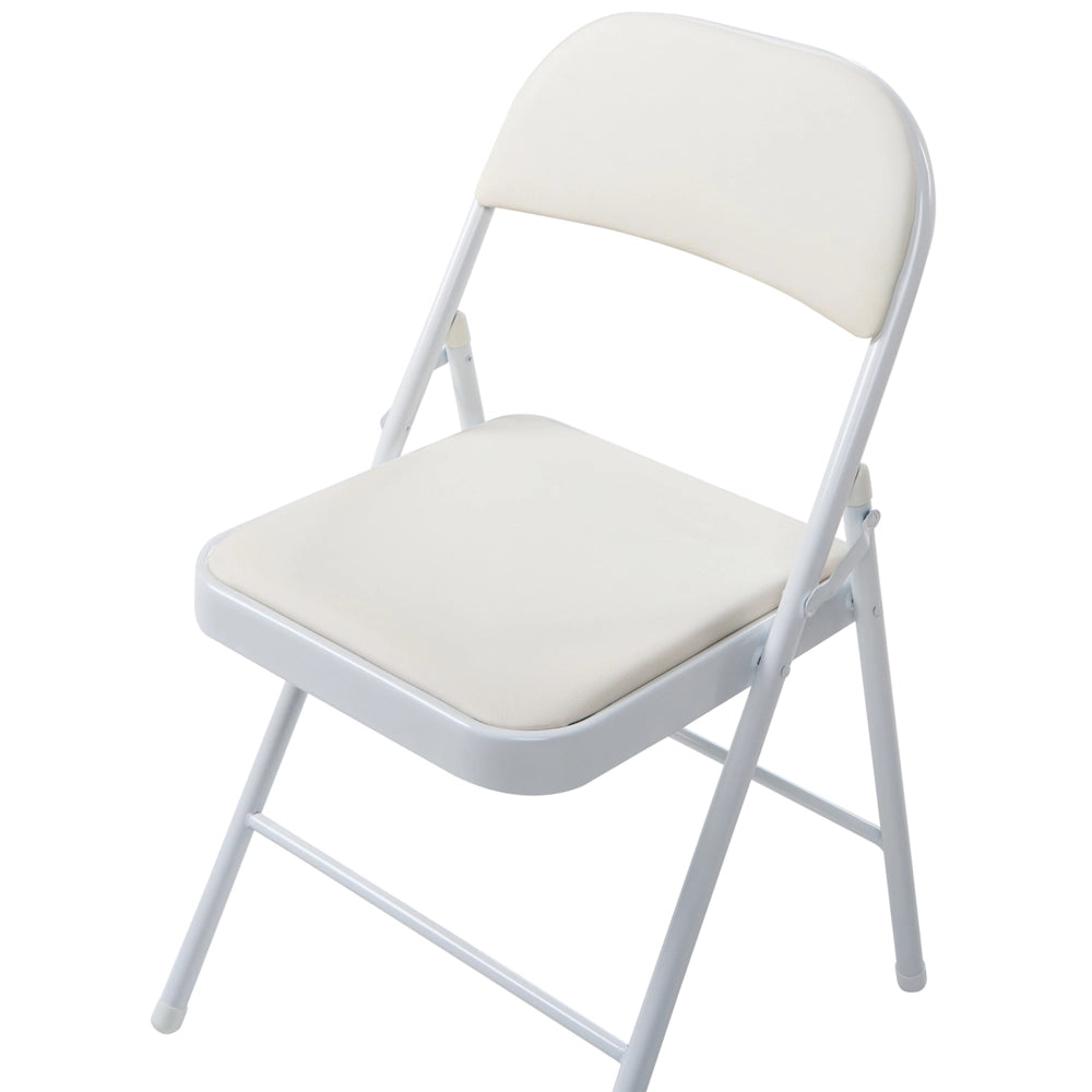 Set di 4 sedie pieghevoli con struttura in metallo color bianco e seduta e schienale imbottiti in tessuto PU Sedili ribaltabili