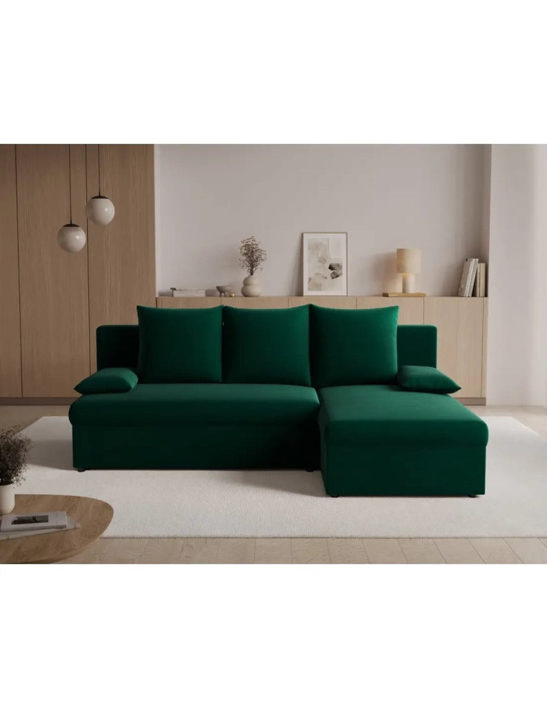 Divano ad angolo Verde scuro 3 posti angolo universale 206x90x146cm GINA