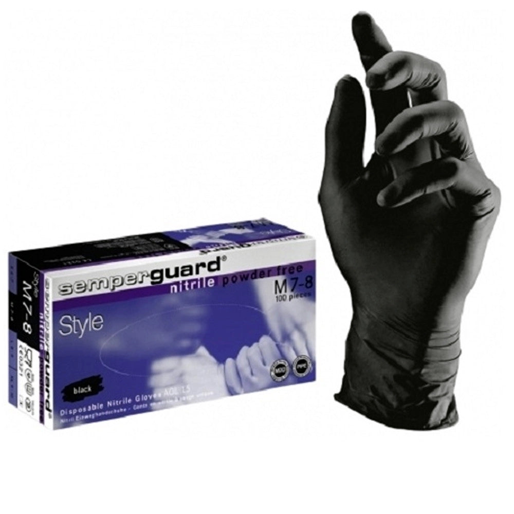 Trade Shop - Set 100 Guanti Da Esaminazione Usa E Getta Nitrile Nero Style Polvere Ambidestri -