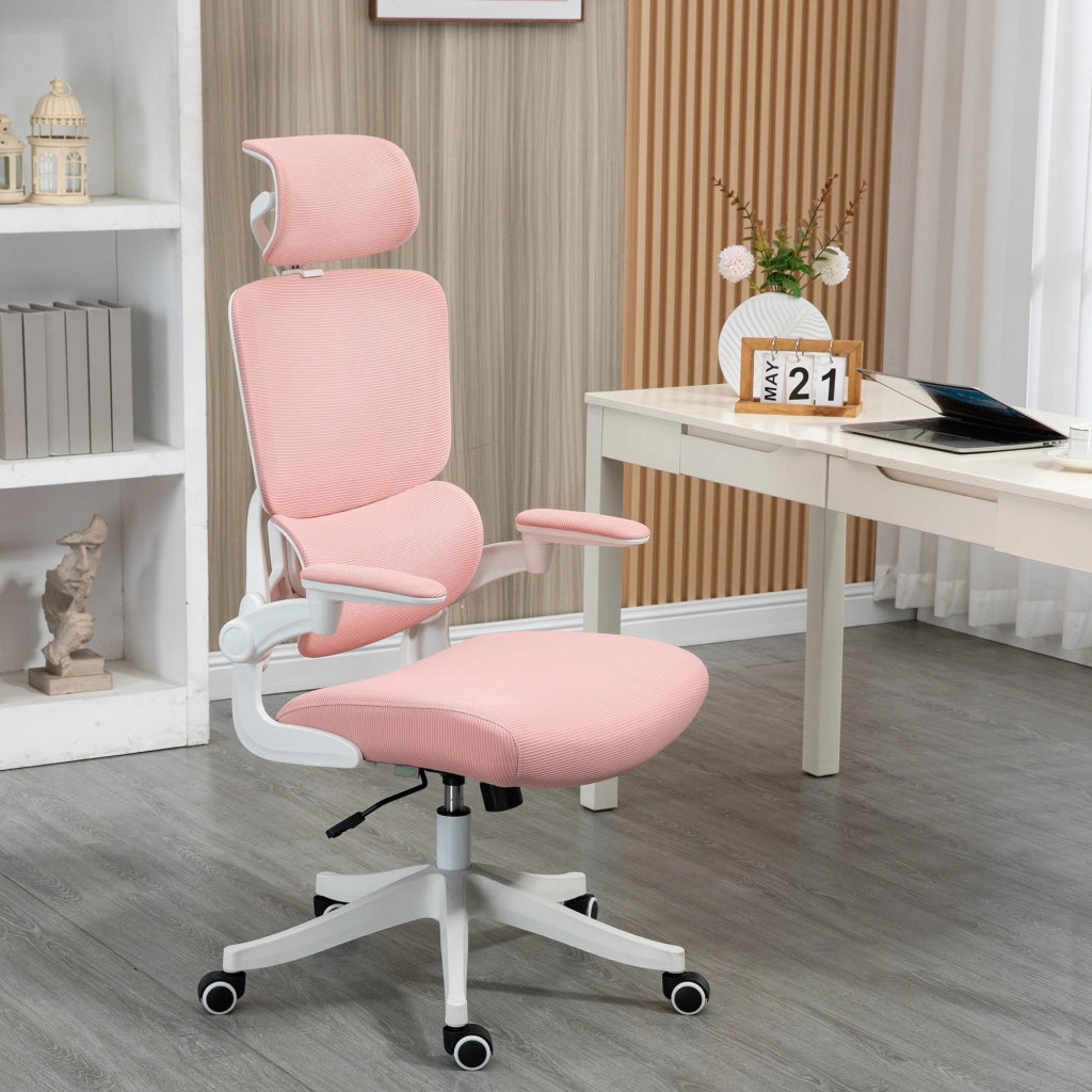 Sedia da Ufficio Girevole con Schienale Alto e Rete ¨C Zephmum ¨C Rosa 62x58x133 cm