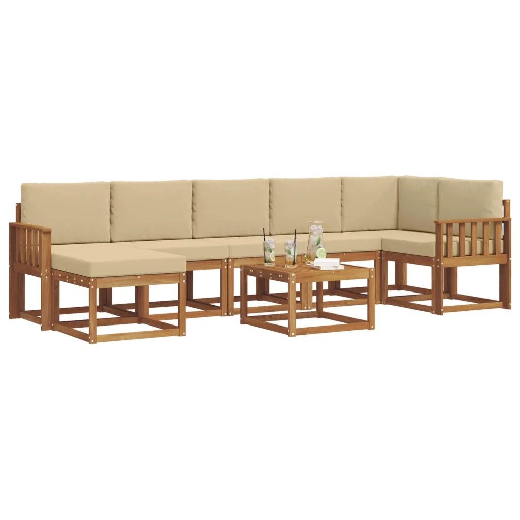 Set di divani da esterno con cuscino 8 pcs Naturale e Beige