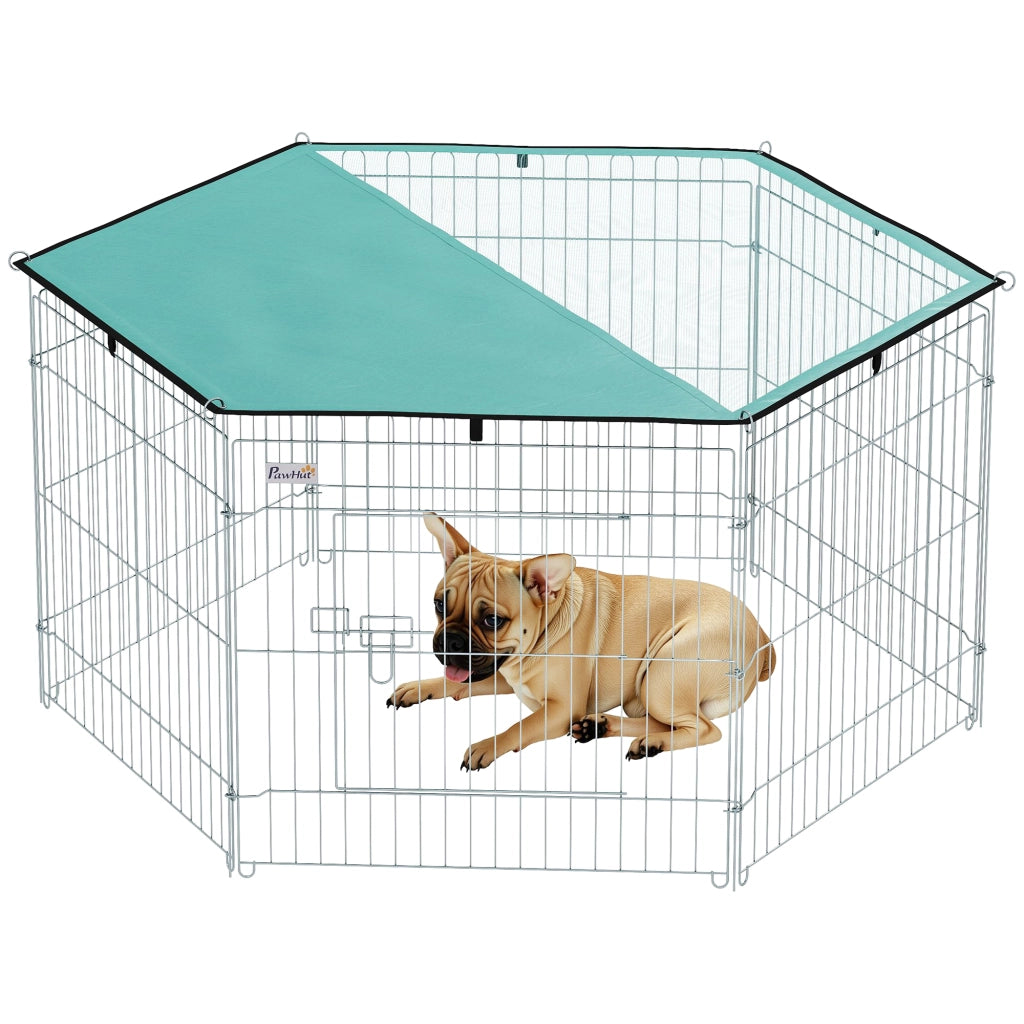 Recinto per Cane 6 Pannelli con Tetto Modulabile Pieghevole ¨C Zephmum ¨C Argento Verde 60H cm