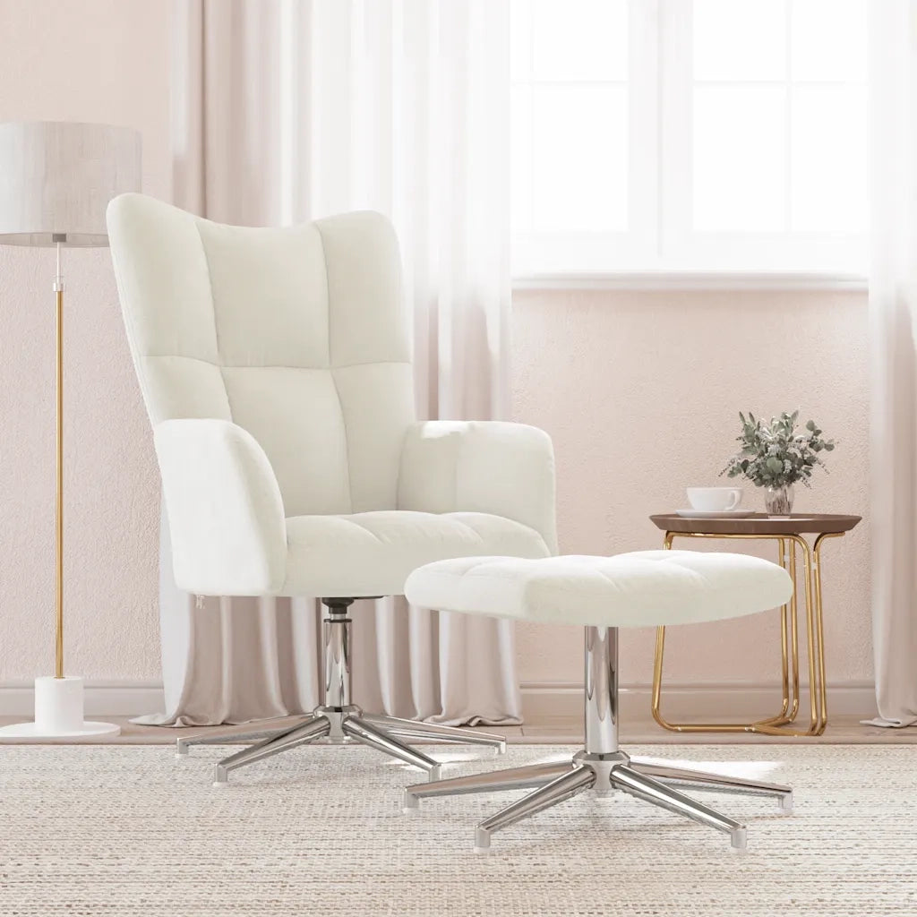 Poltrona Relax con Poggiapiedi Bianco Crema in Velluto 328137