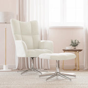 Poltrona Relax con Poggiapiedi Bianco Crema in Velluto 328137
