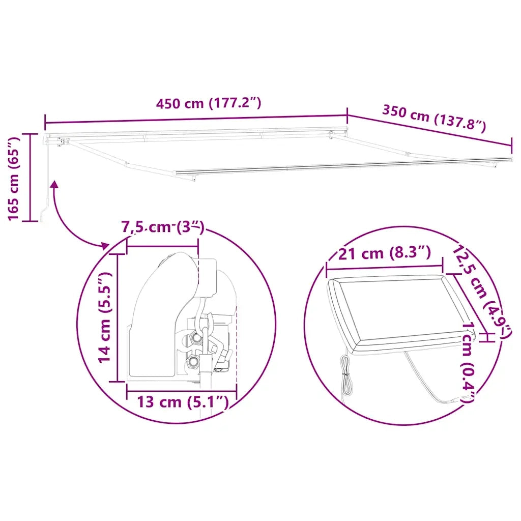 vidaXL Tenda da Sole con Antracite 4,5 × 3,5 m Metallo
