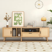 Mobile TV 180 cm in finitura legno con dettagli in rattan, 2 ante, 1 cassetto e gestione cavi per TV fino a 80 pollici