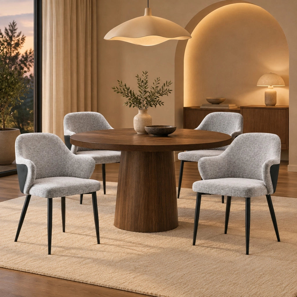 Set di 2 sedie da pranzo grigie e nere in tessuto e metallo