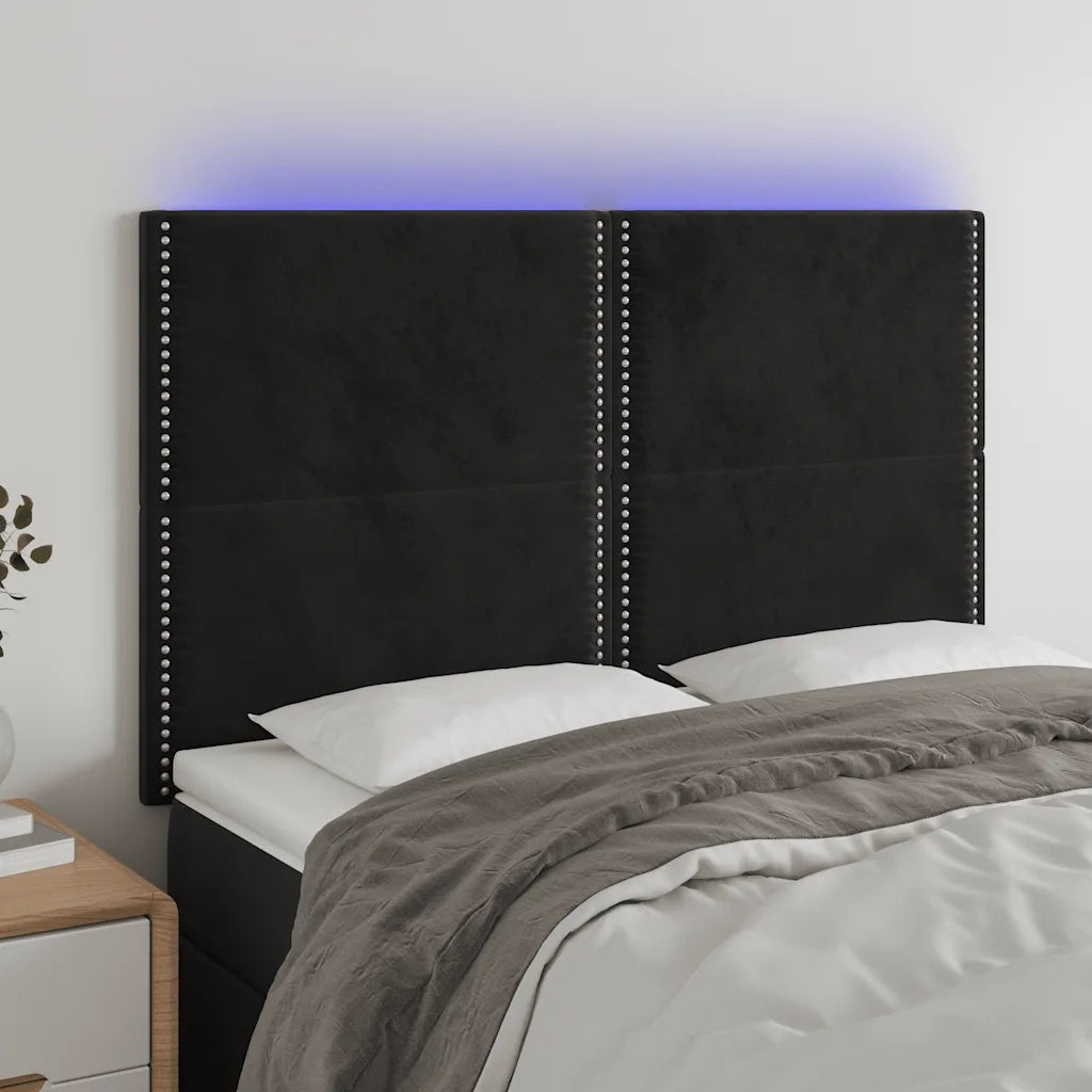 Testiera | Testata a LED Nera 144x5x118/128 cm in Velluto