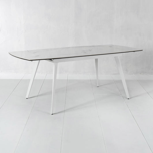 Tavolo Allungabile 140/170/200x90x76 cm in Metallo con Top in Ceramica su Vetro Bianco