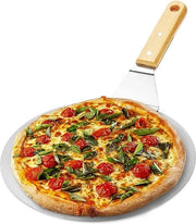 Pizzaschep in acciaio inossidabile - schep pizza e dolci con manico in legno - duwer a forma di cerchio per pizza, tarte flambée e pane (brunito/argentato - a forma di cerchio)