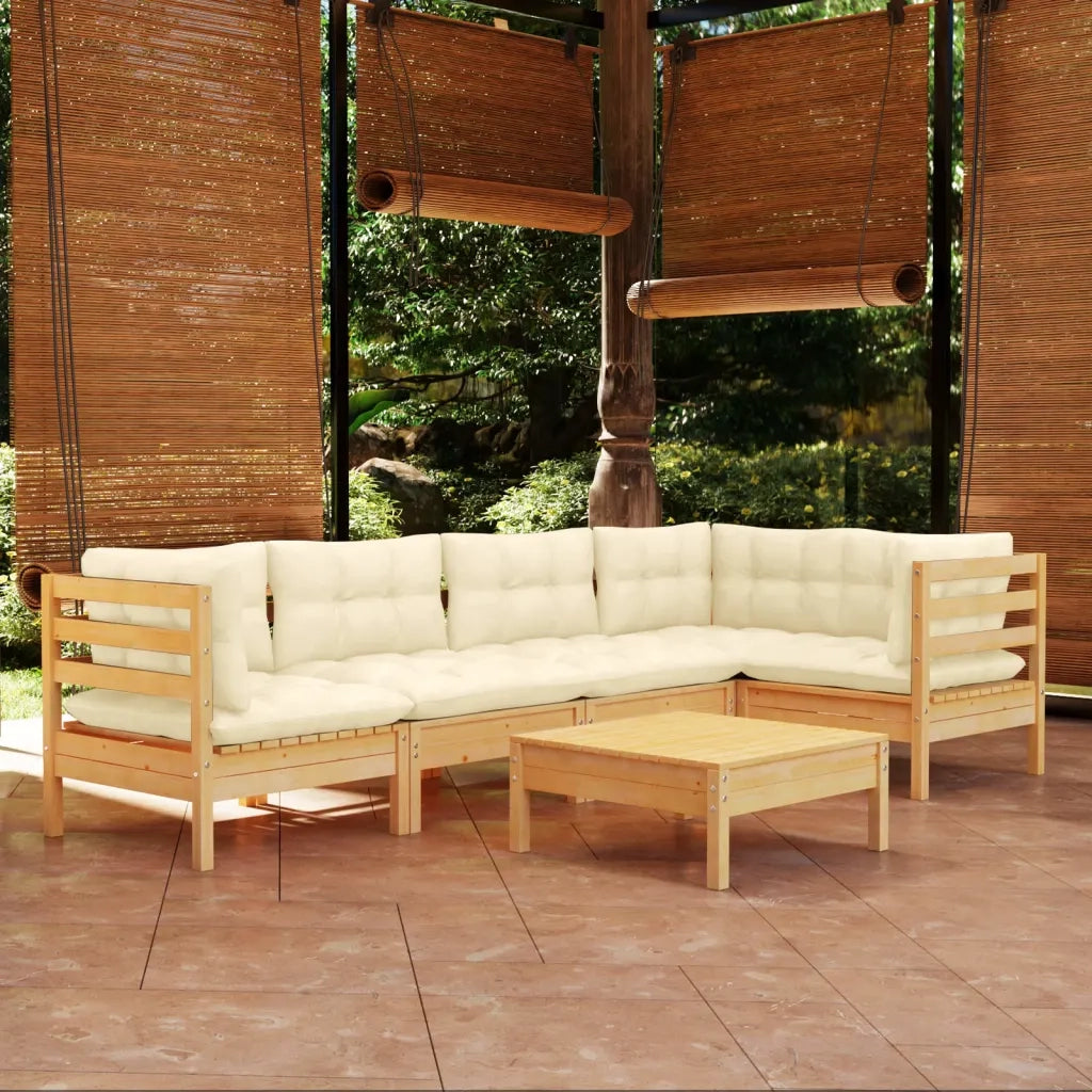 Set Divani da Giardino 6 pz con Cuscini Crema in Massello di Pino cod mxl 39735
