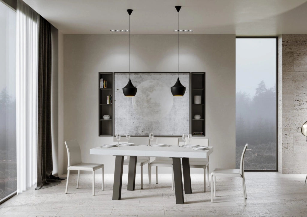 Tavolo Allungabile 200-460x90x77 cm Bridge Bianco Frassino Telaio Antracite