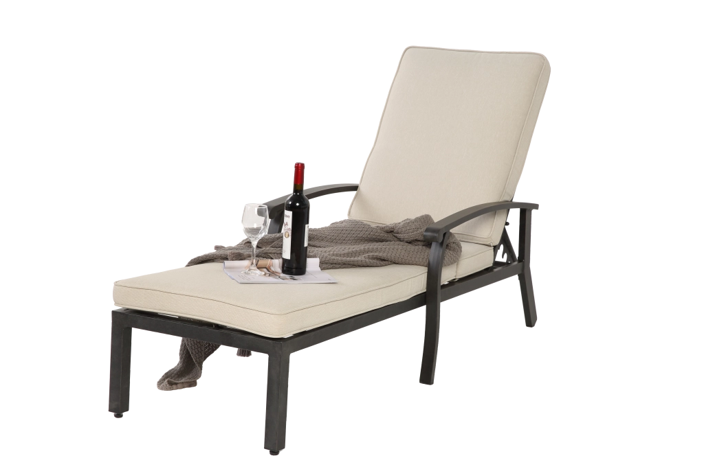 OKWISH Lettino Prendisole Chaise Longue Reclinabile a 5 Posizioni con Cuscino in Poliestere Struttura in Alluminio Beige 204 × 58 × 100 cm