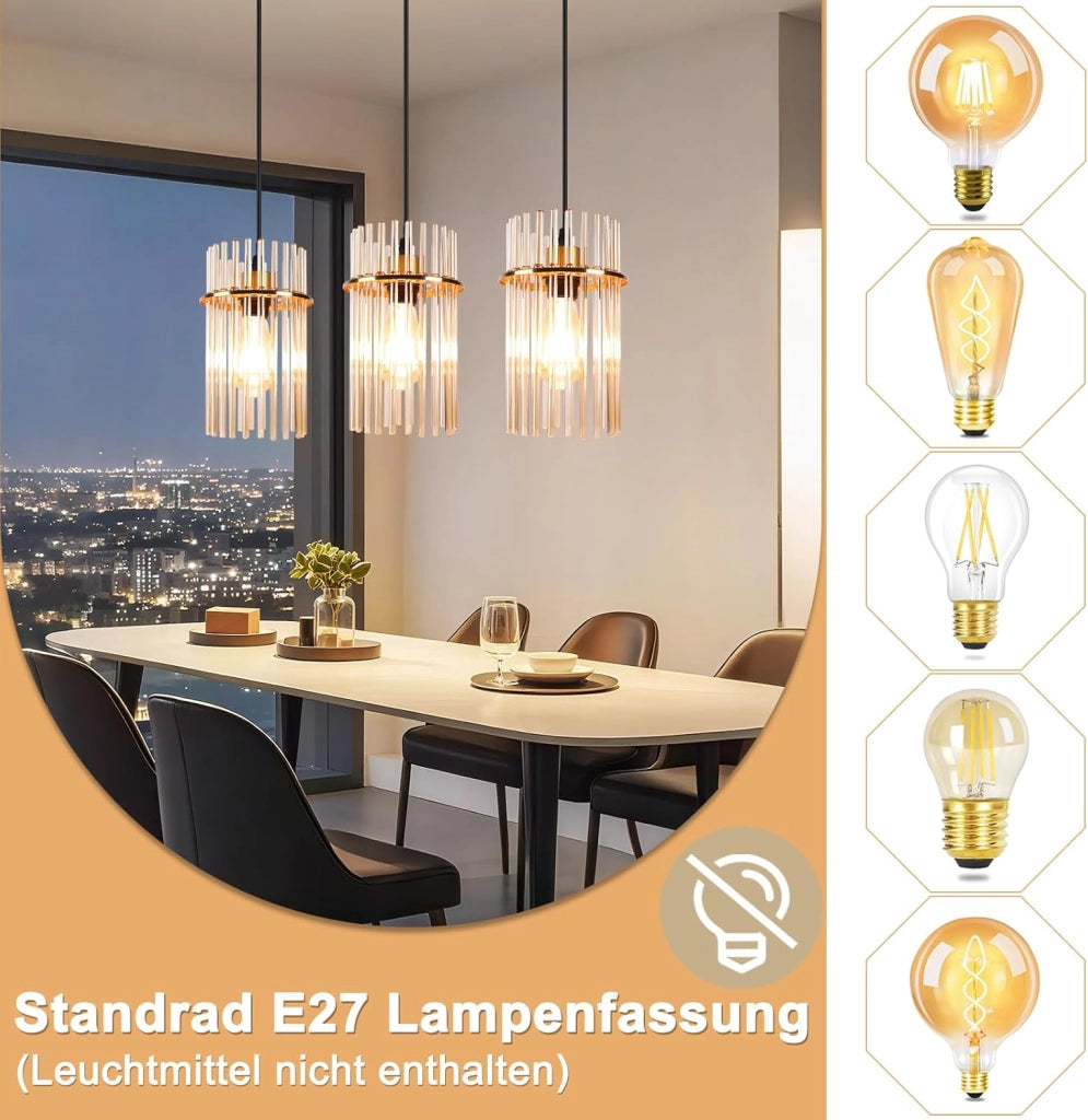 Lampada a sospensione ZMH 3 fiamme E27 in vetro dorato ? 16 cm per bar-caff¨¨ (senza lampadina)