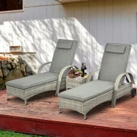 Set Lettini Prendisole con Tavolino da Giardino, Set da Giardino 3 Pezzi, Rattan Sintetico e Metallo, Grigio