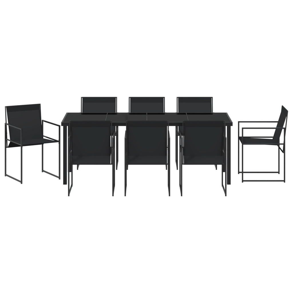 Set Pranzo Giardino 9 Pezzi Nero Textilene e Acciaio