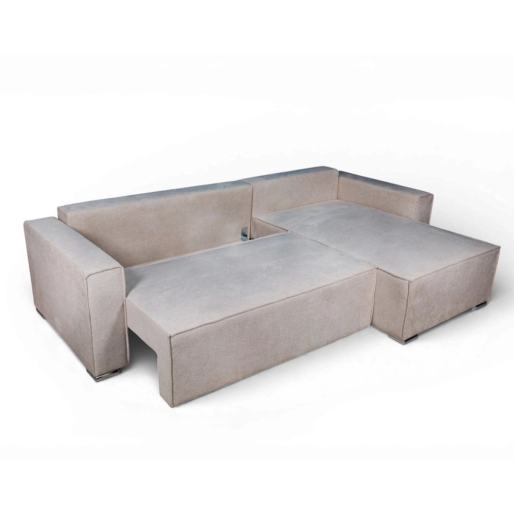 Divano Angolare Emily tortora con Letto Easy Open, Contenitore e Penisola Reversibile – Comfort e Design per il Living
