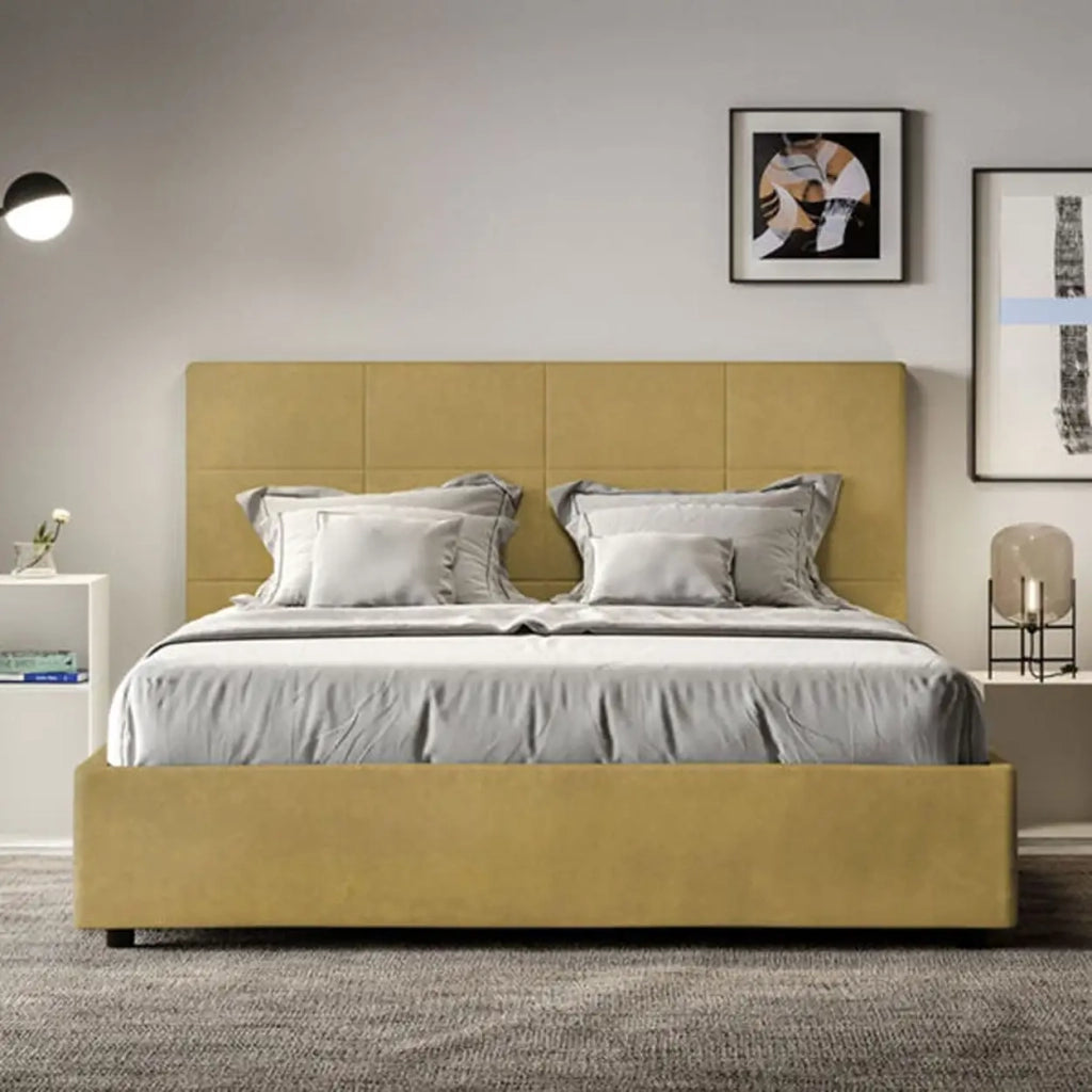 Letto matrimoniale senza rete imbottito 160x210 microfibra ocra Mika