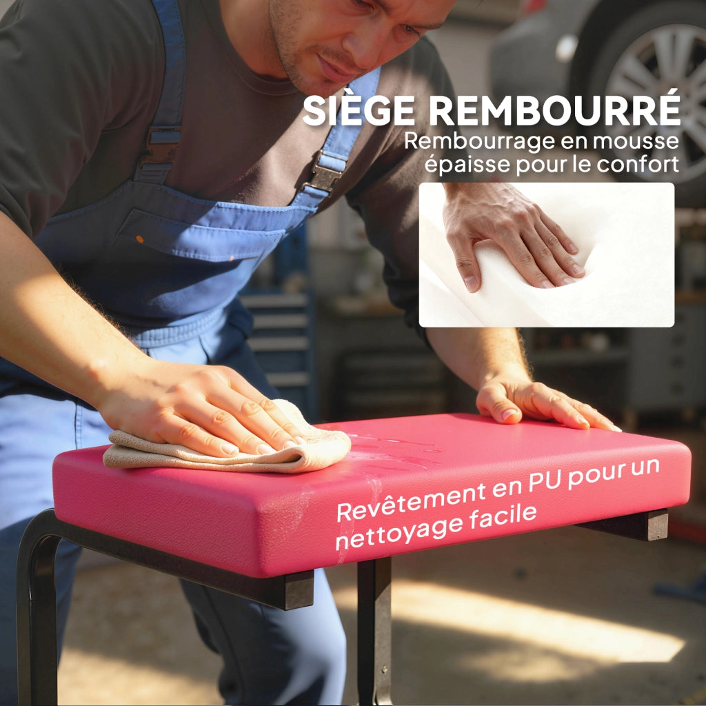 Sgabello da officina mobile con ruote e vassoio ¨C zephmum ¨C 36,5x33,5x35 cm rosso