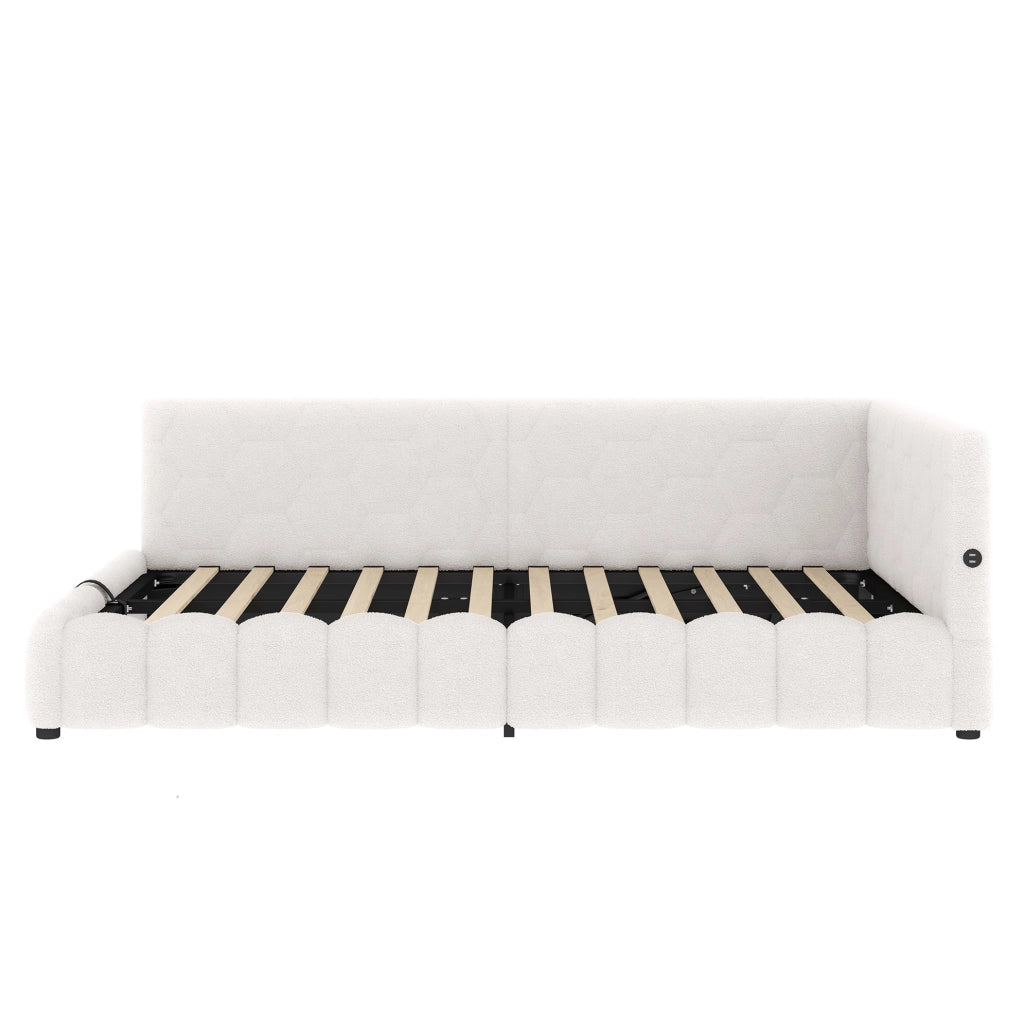 Letto daybed 140x200 cm con contenitore; LED; USB e Type-C; bianco