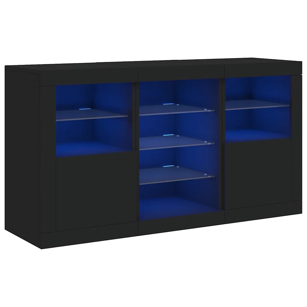 Credenza | Madia | Buffet da pranzo | Armadio da pranzo con Luci LED Nera 123x37x67 cm