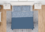 Completo Lenzuola Letto In 100% Cotone Made Italy Disegno Lily - Singolo - Blu