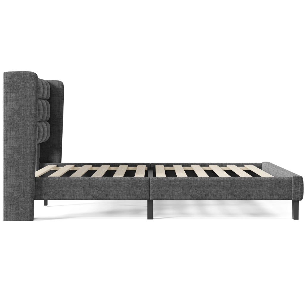 Letto Matrimoniale 140x200 Imbottito Grigio con Rete a Doghe e Testiera Alta