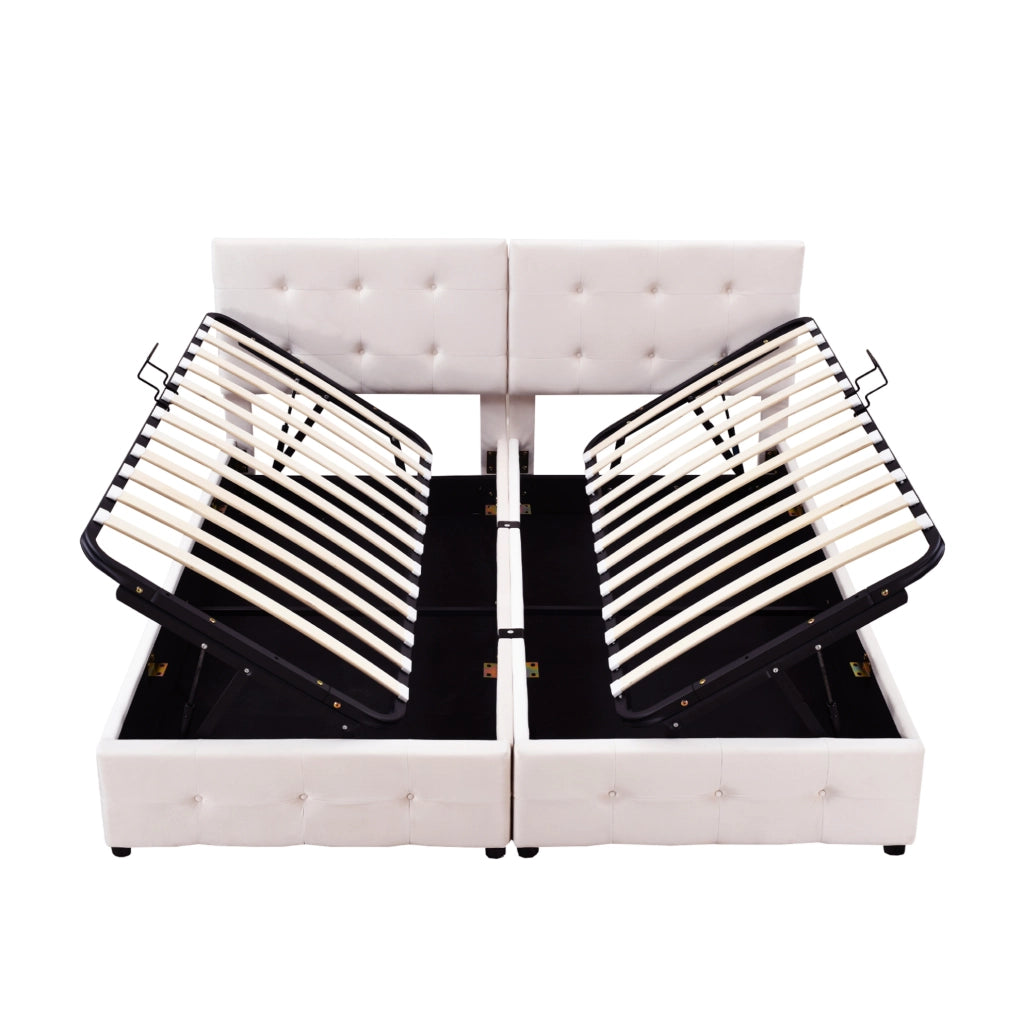 Letto matrimoniale imbottito 180x200 cm con contenitore idraulico; multifunzione; velluto beige
