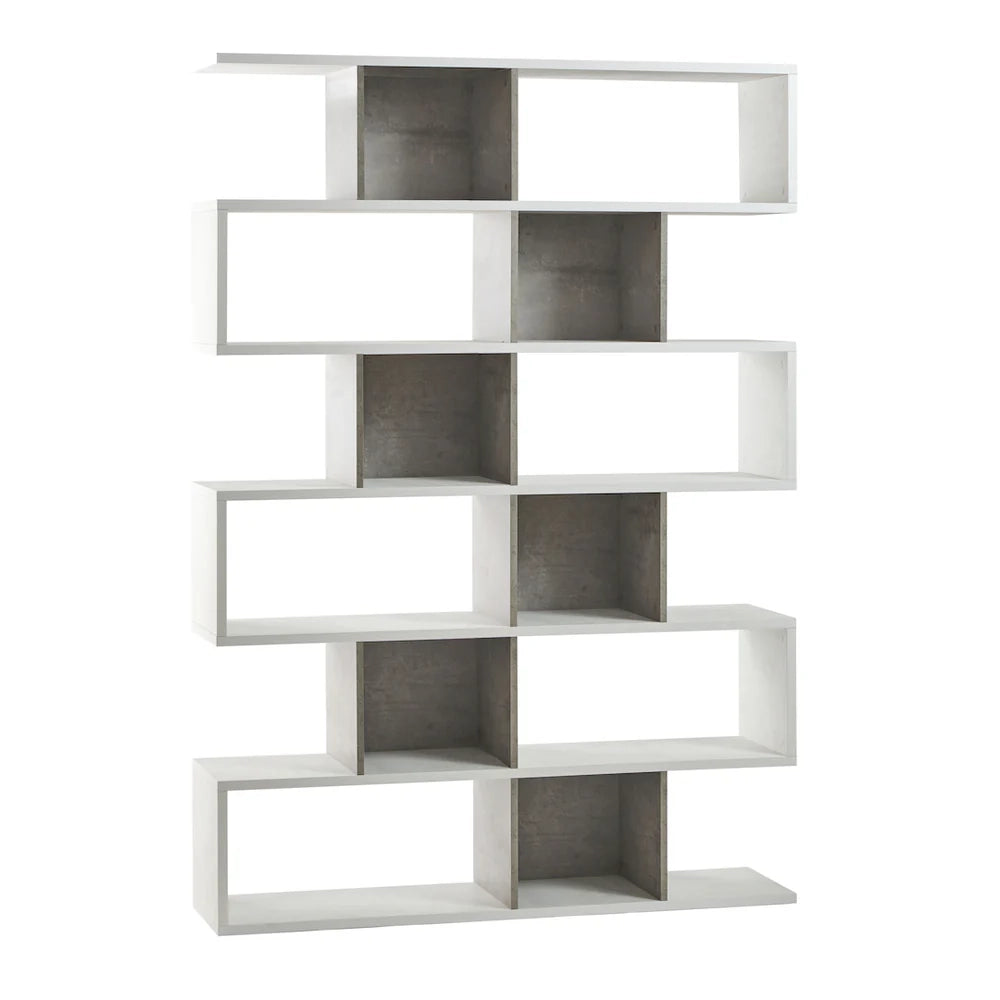 Libreria modulare 6 piani 150x37x215H cm in kit colore Ossido bianco e Cemento