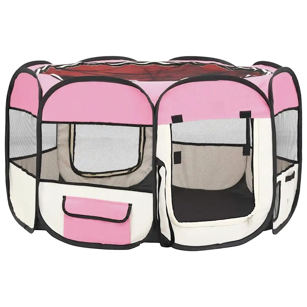 Box per Cani Pieghevole con Borsa Trasporto Rosa 110x110x58 cm 171010